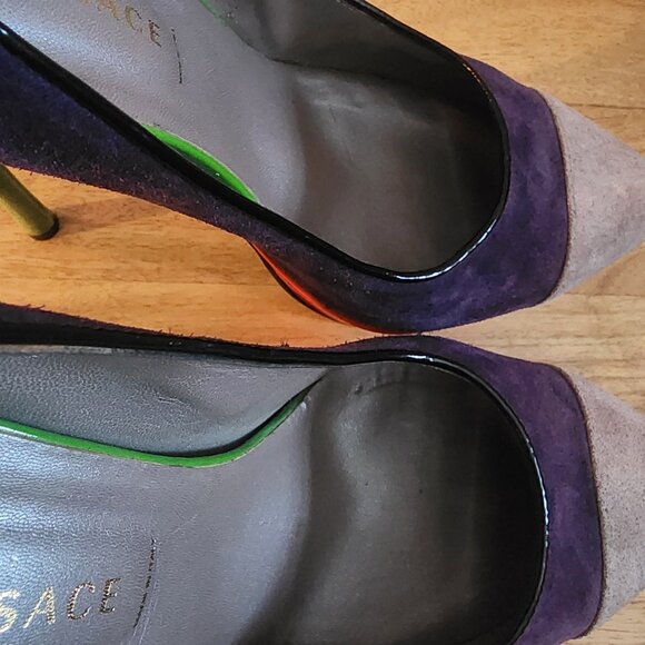 Versace Shoes Womens Size 40.5 Multicolor Suede Leather Platform High Heel Italy - Picture 11 of 14